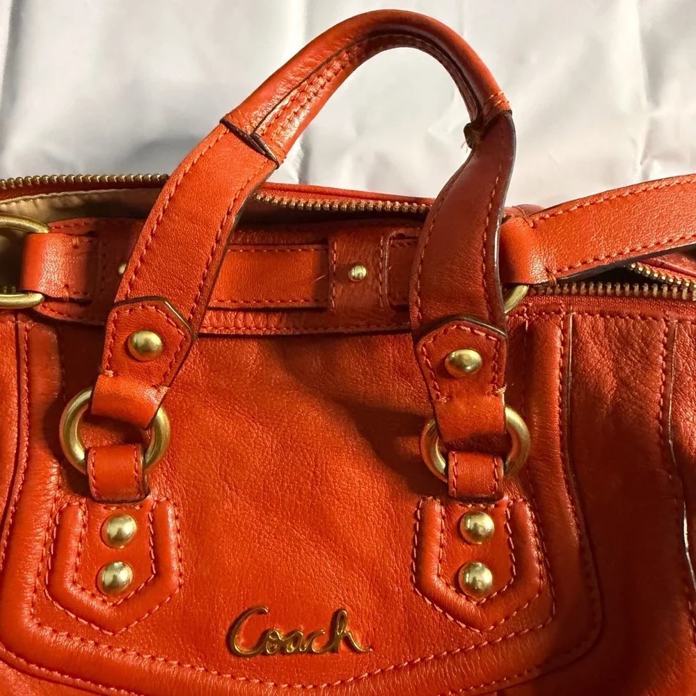 Coach Womens Kristin Sage Satchel Bag F19247 Orange Pebbled Leather Large Boho